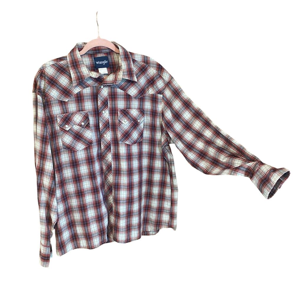 Wrangler Western Pearl Snap Shirt XL Red Plaid Long Sleeve Cowboy Rodeo